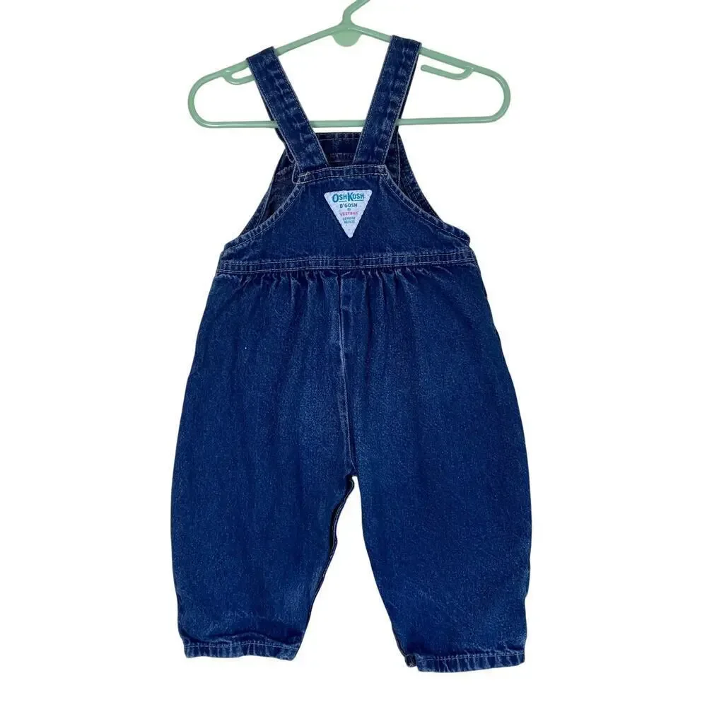 OshKosh Vintage 90s Bubble Leg Bib Style Denim Overalls USA Made Sz 12Mo